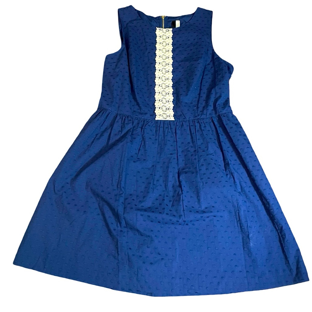 KENSIE blue cotton DRESS floral ivory lace embroidered fabric size LG sleeveless - Picture 2 of 16